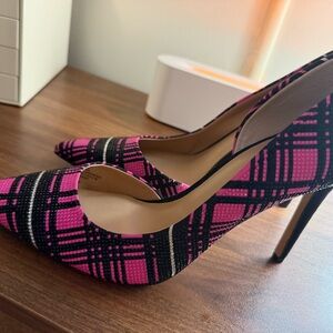 Pink and Black Plaid Women's Heels